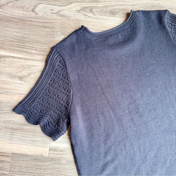 Croft & Barrow Black Short Sleeve Crochet Knit Sweater Top Size Large - Picture 10 of 12